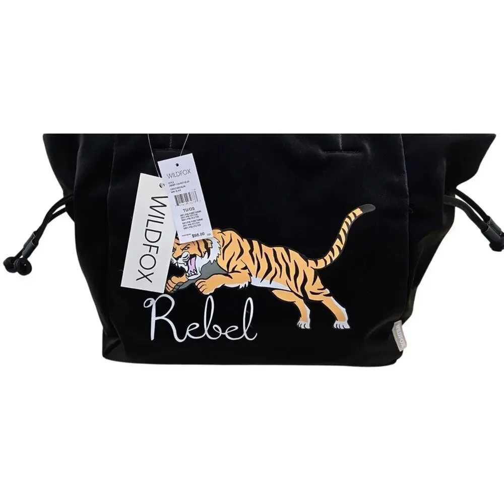 WILDFOX Black Tiger REBEL Large Zipper Tote Biker Travel New with Tag MSRP $98